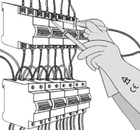 Misura con rischio elettrico: Quadro > IPXXB Tenendo conto di: Tipo di puntali Distanza delle