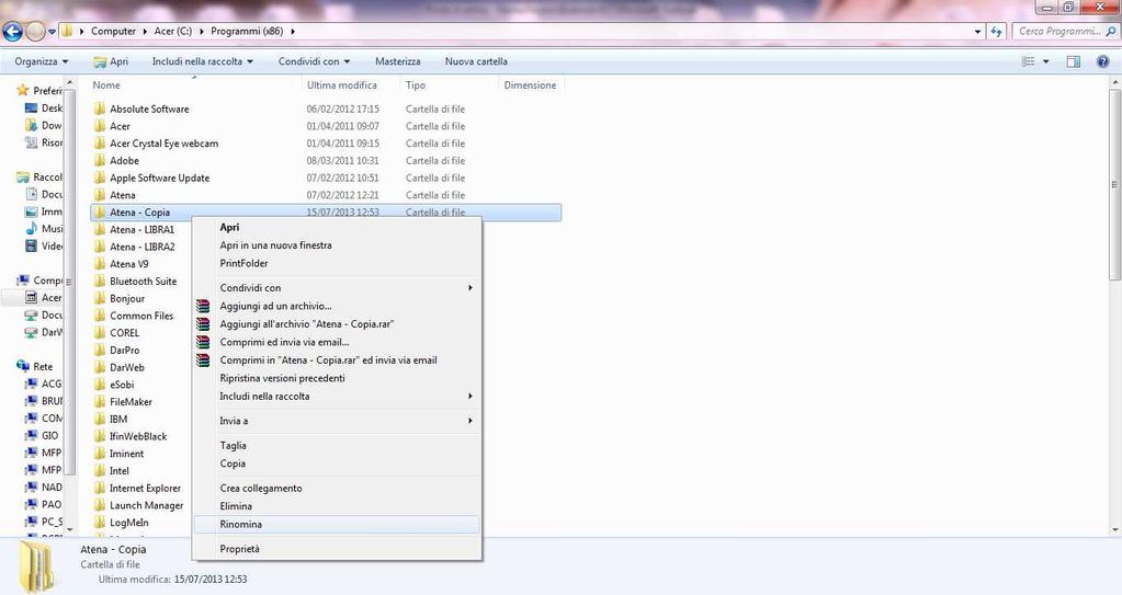 del mouse e selezionando Rinomina Atena s.r.l.