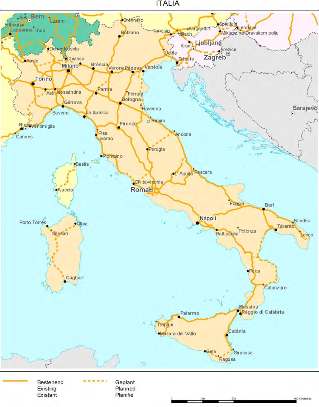 Figura 6-1 Mappa della rete stradale italiana TEN,