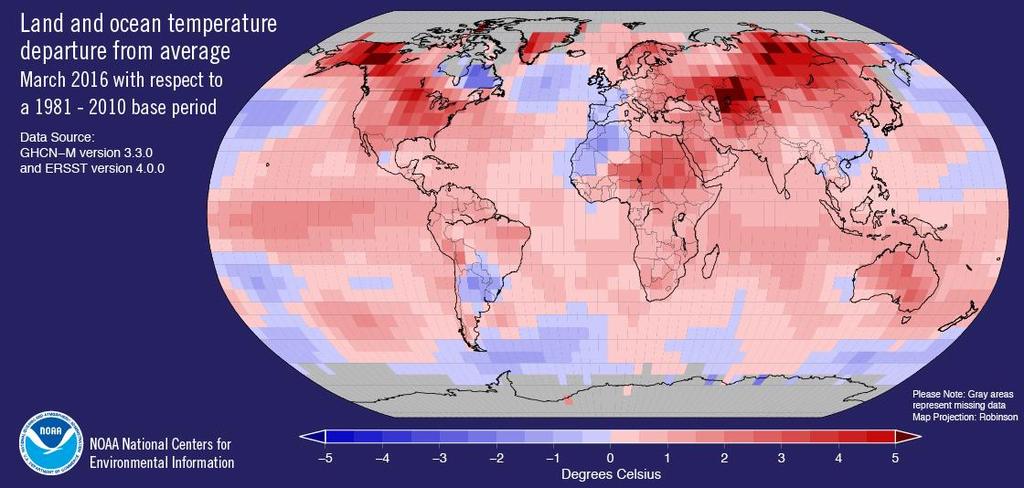 Map: Land and ocean temperature
