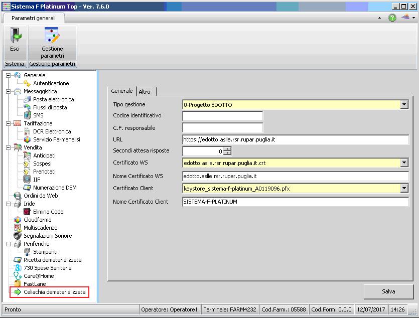 Nuovo Proxy CSF Con la versione Celiachia Puglia è stata rilasciata una nuova versione del proxy solamente relativa a questo tipo di servizio.