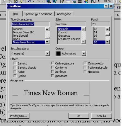 La maschera di Word per la selezione del font Formattazione dei paragrafi I word processor consentono di definire per ogni paragrafo diversi tipi di attributi I tre attributi fondamentali sono: