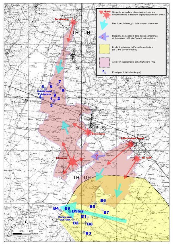 Schema dei rapporti tra pennacchi di contaminazione Foligno e S.M.Angeli nella zona del C.P.