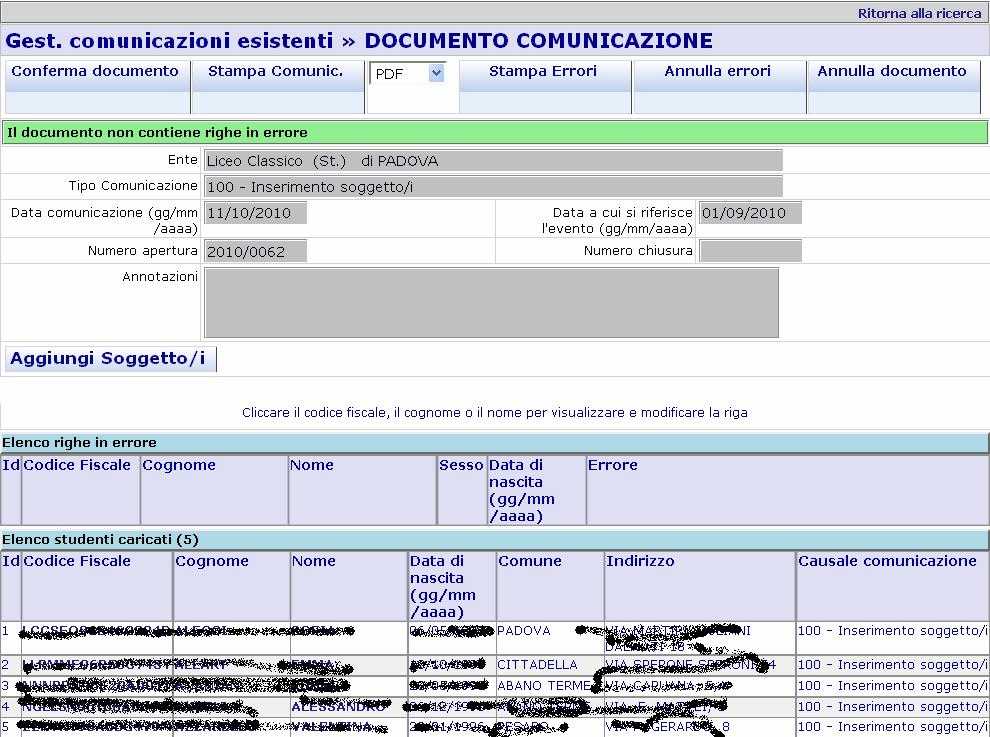 completare i dettagli della comunicazione.