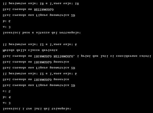 Le tre scritte sono rispettivamente: del costruttore della classe base astratta, del costruttore della prima classe derivata Triangolo e