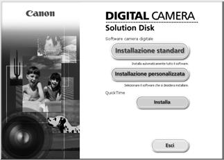 Installare il software. 1. Inserire il CD Canon Digital Camera Solution Disk nell'unità CD-ROM del computer.