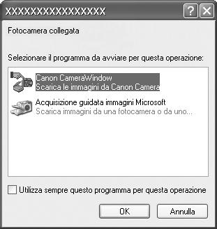 Scaricamento delle immagini su un computer Una volta stabilita la connessione fra la fotocamera e il computer, viene visualizzata una finestra in cui è possibile impostare le preferenze. 1.