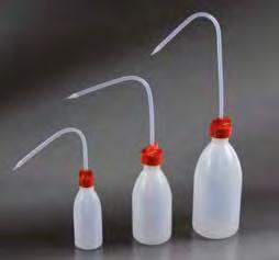 Polyethylene wash bottles with integral dispensing moulded tube in order to avoid water leak due to a not perfect seal between cap and tube.