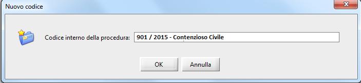 Fascicoli). La consolle propone in automatico, come codice interno della procedura, RG e parti.