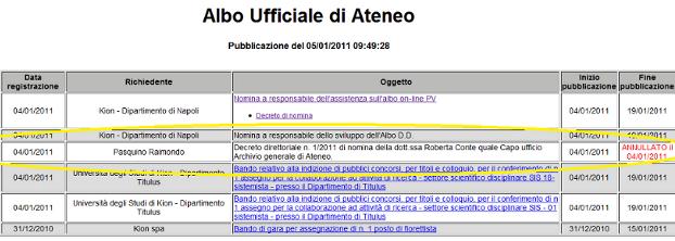 dell albo on-line apponendo la dicitura