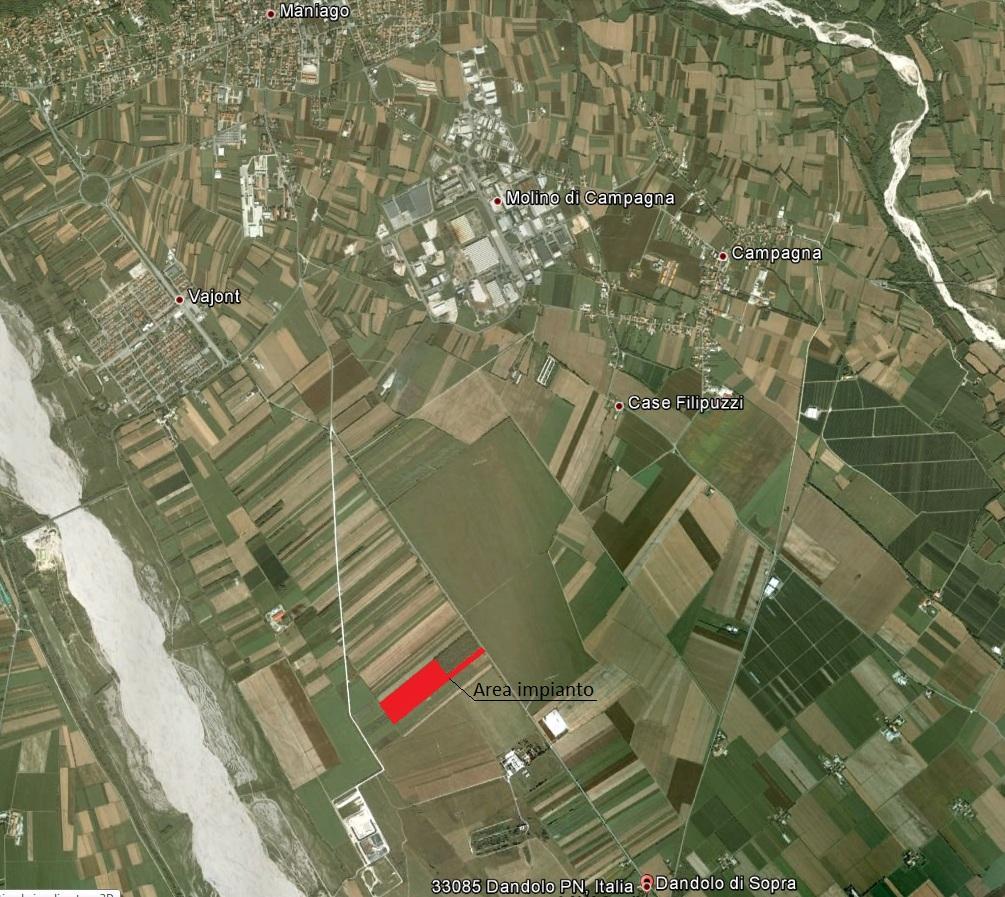 Dati catastali del complesso L impianto è ubicato nel terreno identificato al CT del Comune di Maniago al Fg. n 55 mappale catastale n 196. L area del mappale è pari a circa 84.449 m 2.