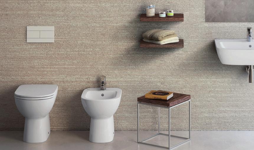 90x70, corredato di miscelatore ad incasso, doccetta snodata e soffione; una linea di ceramiche da bagno, che si