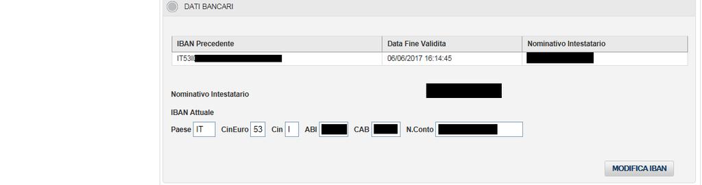 Verrà visualizzata una lista con gli eventuali IBAN precedenti.