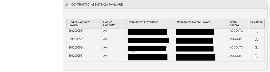 3 SELEZIONE CONTRATTO DI LAVORO ASSISTENTE FAMILIARE L utente avrà la possibilità di