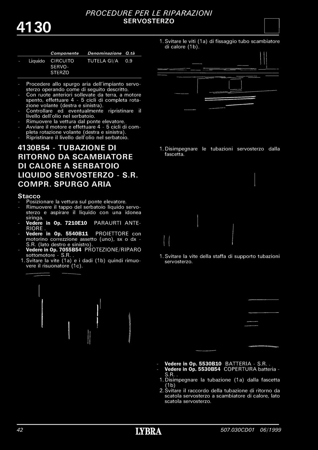 4 1 3 0 SERVO Componsnts Denominazione Q.tà - Liquido CIRCUITO TUTELAGI/A 0.9 SERVO- - Procsdsrs allo spurgo aria dsll'impianto ssrvostsrzo opsrando coms di ssguito dsscritto.