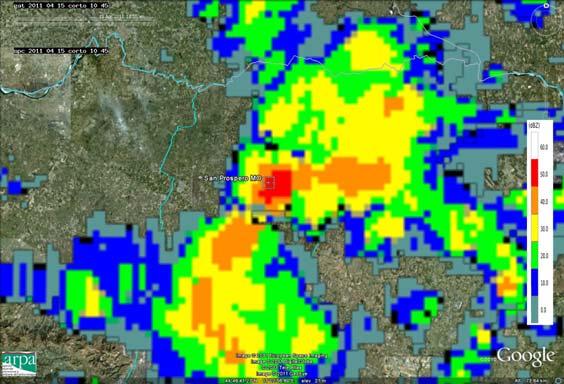 In corrispondenza del modenese, nel comune di San Prospero, si verifica una grandinata di forte intensità attorno alle 10:40 UTC (12:40 locali).