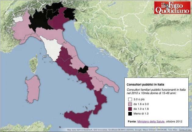 Pochi consultori, obiettori in aumento e scarsa distribuzione della Ru486. La mappa... http://www.ilfattoquotidiano.it/2012/12/16/pochi-consultori-obiettori-in-aumento-e-sc.