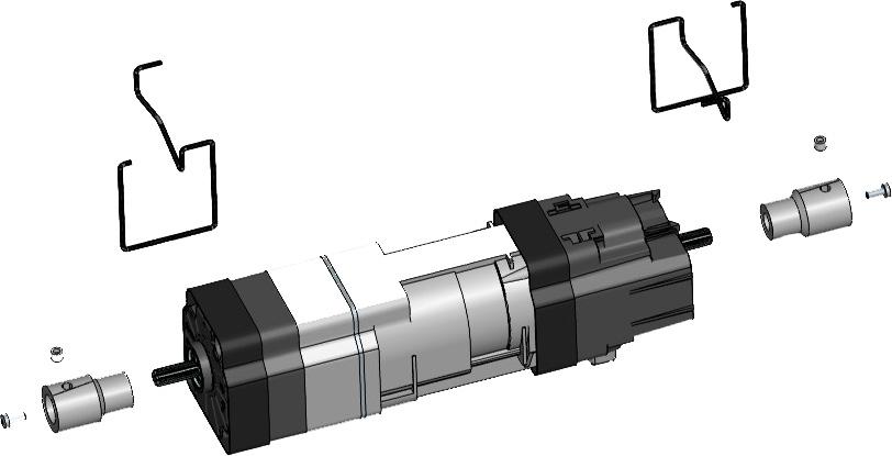 3.3 Cassonetto x mm aperto in alto Montaggio con clip esterne Avvitare i adattatori () usando viti M3x8 () sull'asse del motore. Coppia di serraggio =, N.