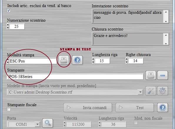 Il software consente di stampare in diverse modalità: - Stampa non fiscale con stampante Windows: a tale scopo inserire una stampante predefinita nel campo Stampante, inserire nel campo Modalità