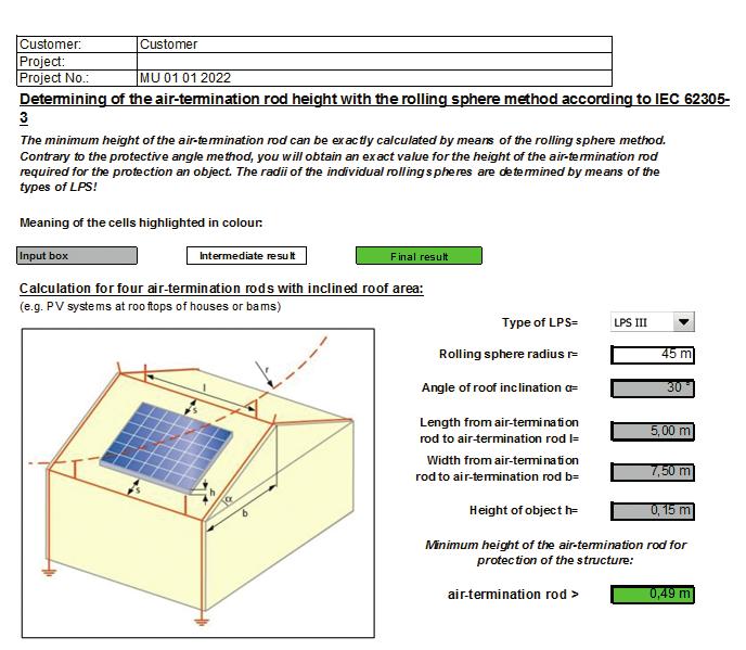 3.4 Ispezione e manutenzione Figura 3.3.4.1 Software DEHN Air-Termination Tool, tetto a due spioventi con sistema PV sa dal dispersore e la resistività del suolo.