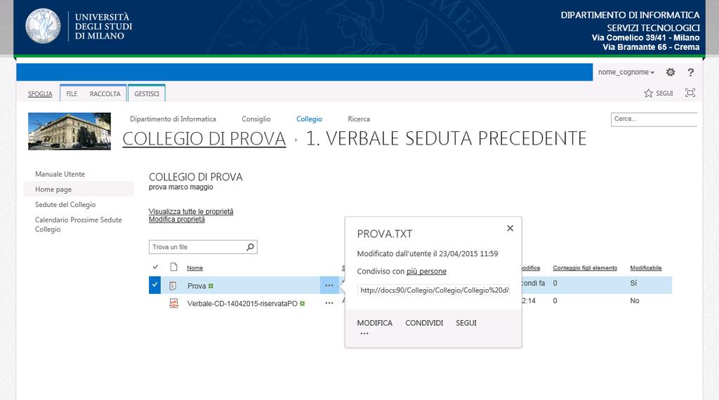 Cliccate su... e vi si apre la possibilità di eliminare il documento.