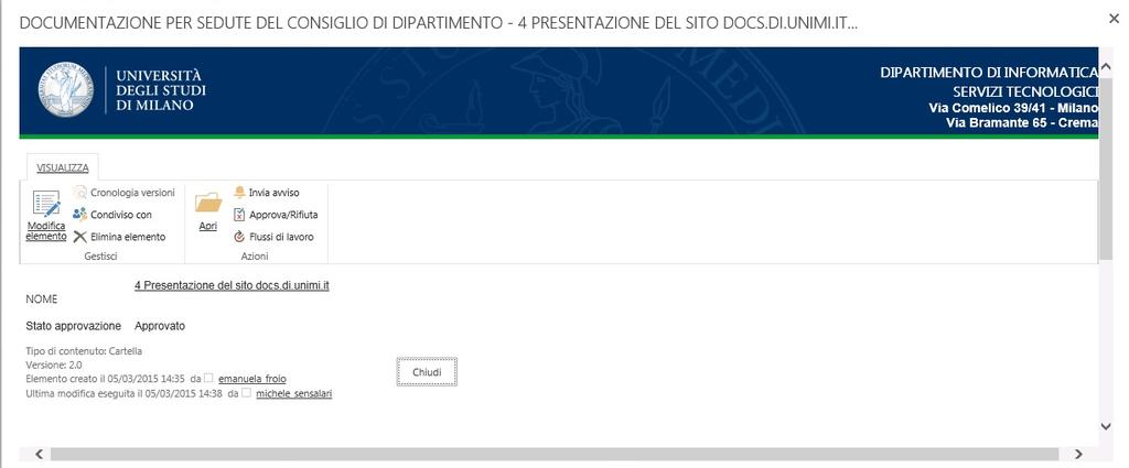 Per default, ai componeneti del Consiglio nessun avviso viene inviato per nessun elemento, mentre viene inviato agli approvatori un avviso ogni volta che viene inserito un documento.