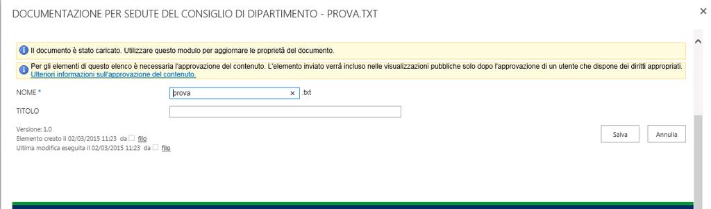 Quando avete finito, nella casella di testo viene visualizzato il percorso e il nome del documento che volete caricare.