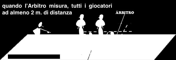 7 art. 26 Quando un arbitro misura un punto, i giocatori devono posizionarsi ad almeno 2 m. di distanza (davanti e/o dietro lo stesso).