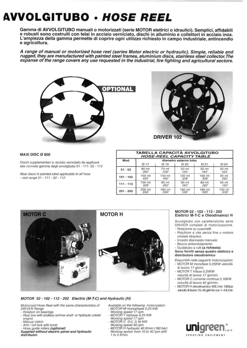 AWOLGITUBO HOSE REEL Gamma di AWOLGITUBO manuali о motorizzati (serie MOTOR elettrici о idraulici).