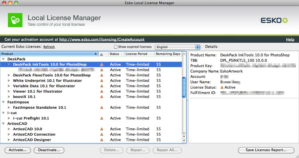 4 4. Visualizzazione delle licenze Tutte le licenze sono mostrate nella finestra principale del License Manager.