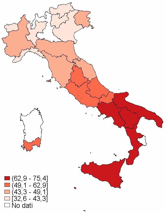 rispetto agli uomini (59,6% contro 47,9%), in particolare la classe 35-49 e 50-69 anni.