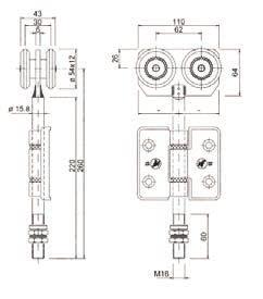 hanger with pin and black painted central hinge to be screwed Chariot avec 4 roulements Ø65 avec pivot et charnière centrale