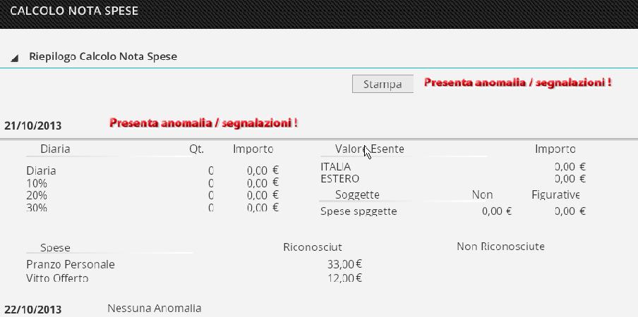 ELENCO RIEPILOGATIVO TRASFERTE In questo dialogo sono elencate le trasferta presenti nella nota spese selezionata. Rappresenta l'identificativo dell'utente della nota spese.