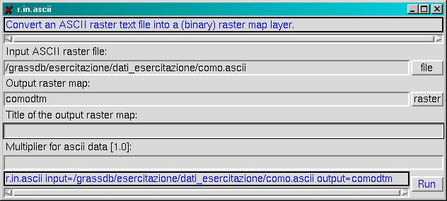 importazione carta raster da formato GRID ASCII di GRASS a formato binario nome e path