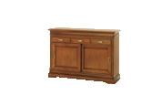 Sideboard, 3 leaf doors, with 3 drawers, in walnut finish solid wood. Sideboard, 3 leaf doors, with 3 drawers, in walnut finish solid wood. Extensible square table in walnut finish solid wood.