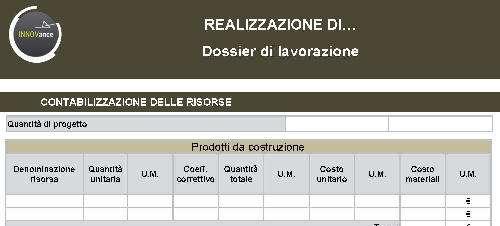 QUANTITA DI PROGETTO DOSSIER LAVORAZIONE