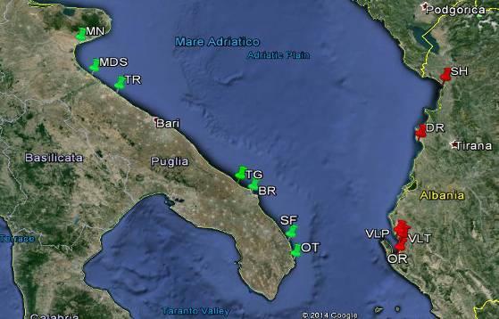 Figura 3 - Siti di campionamento in Italia (verde) ed in Albania (rosso). Porto ID Tipologia Ormeggi n.