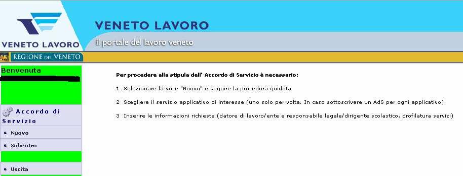 Cliccando su Registra il tuo Accordo di Servizio si accede all applicazione