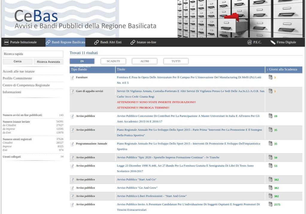 Si accede così nel Portale di Centrale Bandi dove è possibile ricercare l avviso di interesse Cliccando sul bando specifico vengono visualizzate le informazioni di