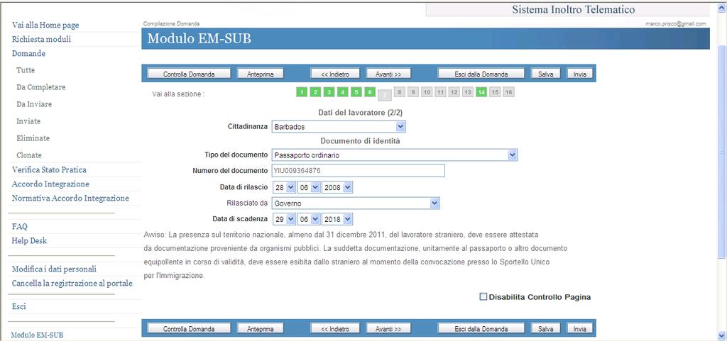 o o o o o o Cittadinanza; Tipo del documento Numero del documento