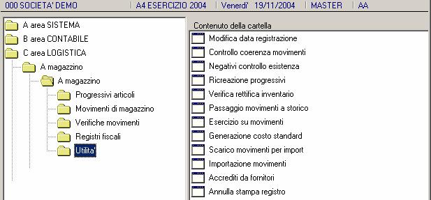 UTILITA MODIFICA DATA REGISTRAZIONE (DATMOV05) Il programma permette di cambiare la data di registrazione sui movimenti di magazzino inseriti con data errata.