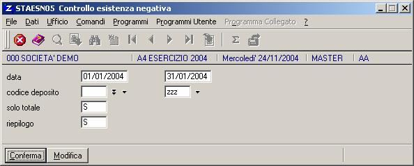 data: intervallo delle date di registrazione dei movimenti da verificare. progressivo: intervallo dei numeri di registrazione dei movimenti da verificare.