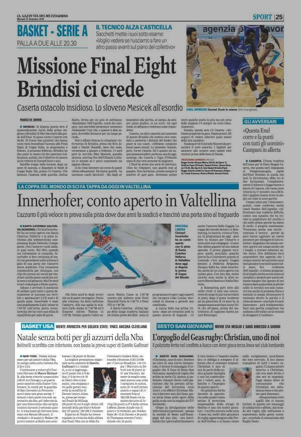 Pagina 25 La Gazzetta del Mezzogiorno Sport BASKET USA NIENTE RIVINCITA PER GOLDEN STATE: VINCE ANCORA CLEVELAND Natale senza botti per gli azzurri della Nba Belinelli sconfitta con infortunio, non