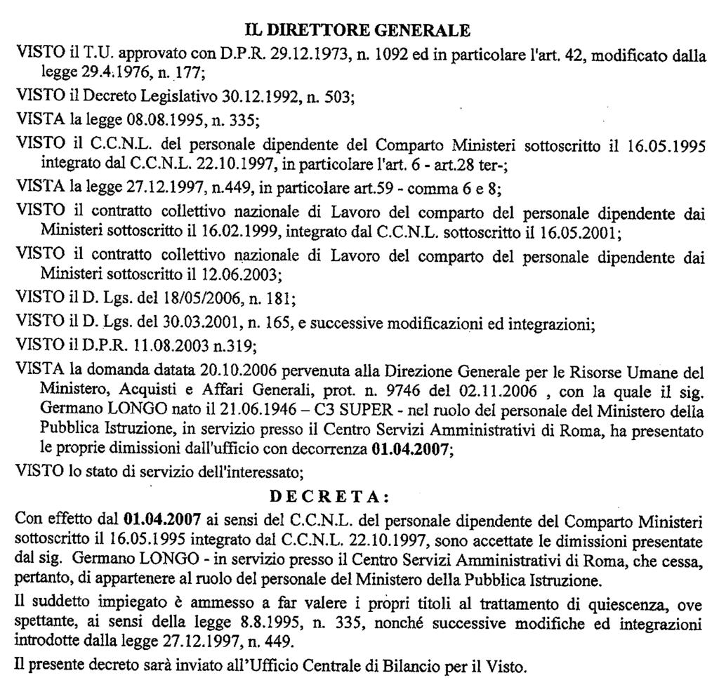 Direzione generale per le risorse umane del ministero, acquisti e affari generali.