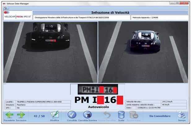 Velocar Red&Speed Velocar Data Management Interfaccia per la validazione delle infrazioni di velocità La scheda di validazione riporta le informazioni relative all infrazione quali: Località: