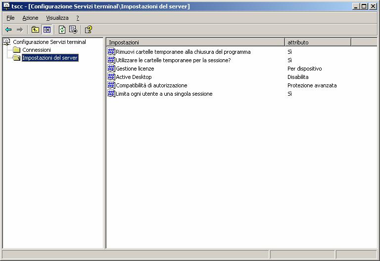 Impostazioni della Configurazione Servizi Terminal 1. Fai clic sul pulsante Start/Inizia di Windows e seleziona Programmi Strumenti di Amministrazione Configurazioni Servizi Terminal. 2.