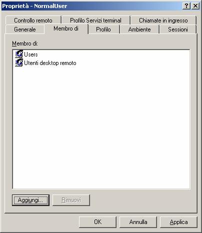 3. Sulla finestra di dialogo Proprietà, fai clic sulla scheda Membro di ed aggiungi il gruppo Utenti Desktop Remoto come mostrato nella