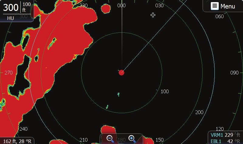 Sull'immagine radar è possibile posizionare due diversi EBL/VRM. Per impostazione predefinita, queste variabili vengono posizionate dal centro dell'imbarcazione.