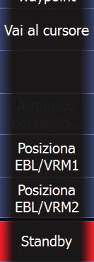 Definizione di un oggetto EBL/VRM 1. Verificare che il cursore non sia attivo nella pagina del radar. 2. Toccare EBL/VRM nel menu Radar. 3. Selezionare un EBL/VRM. 4.