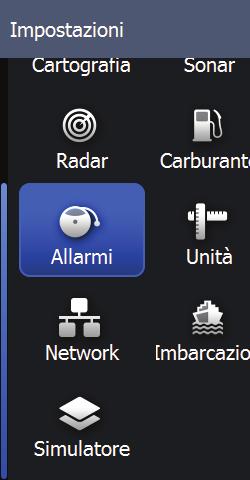 Impostazioni degli allarmi per le imbarcazioni È possibile definire diversi allarmi per essere avvertiti nel caso in cui un target venga a trovarsi all'interno di una distanza limite o se viene perso